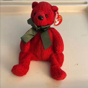 Ty Red and Green Plush Beanie Baby Bear